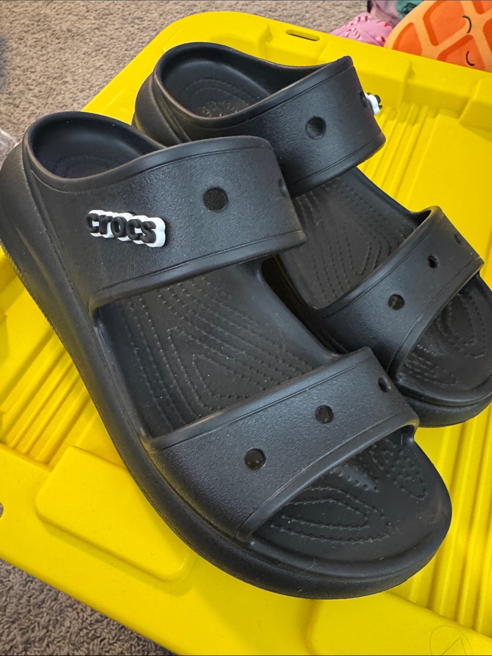 CROCS Black Two-Strap Platform Slide Sandals with Jibbitz